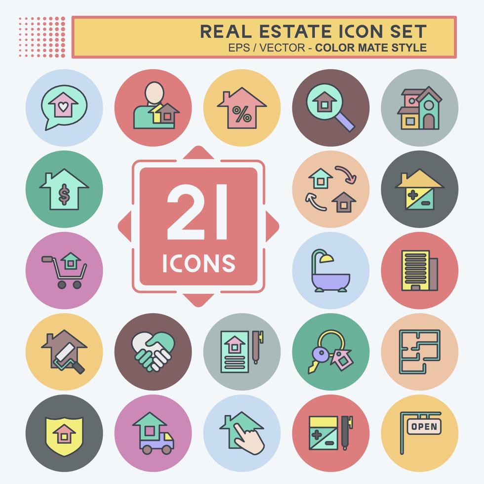Icon Set Real Estate. suitable for education symbol. color mate style. simple design editable. design template vector. simple illustration vector