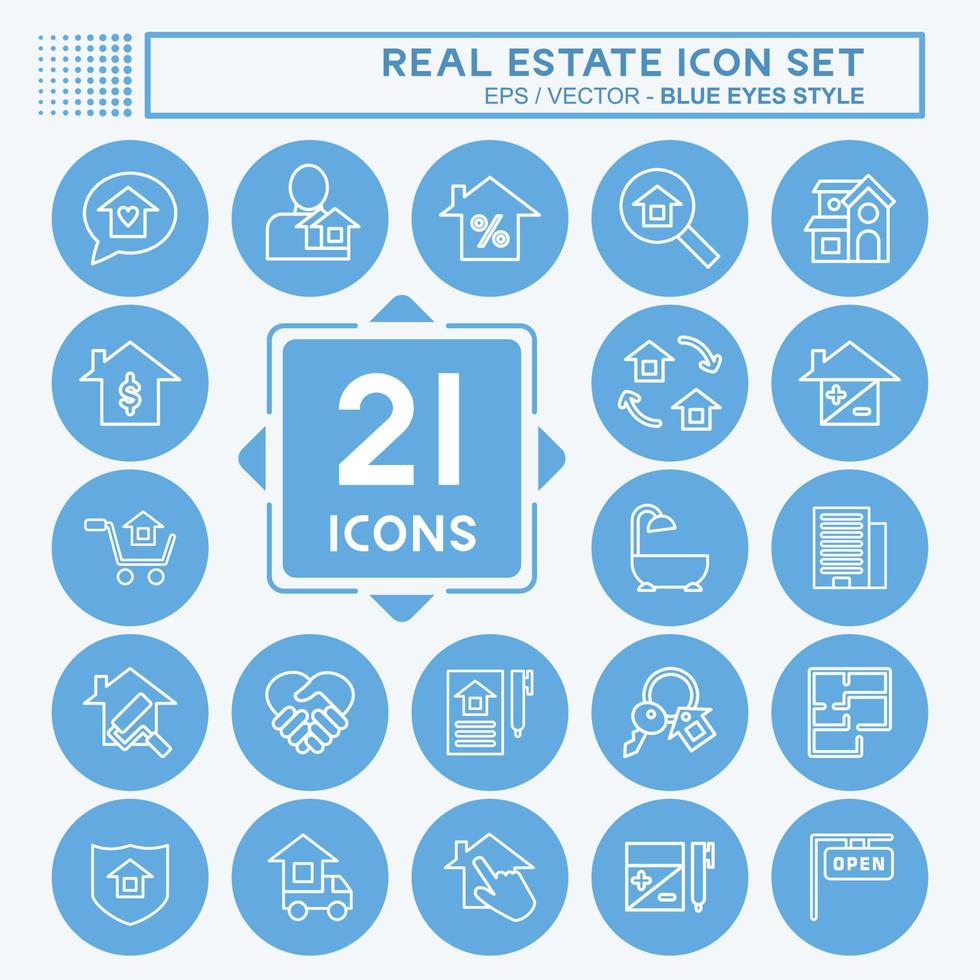 Icon Set Real Estate. suitable for education symbol. blue eyes style. simple design editable. design template vector. simple illustration vector