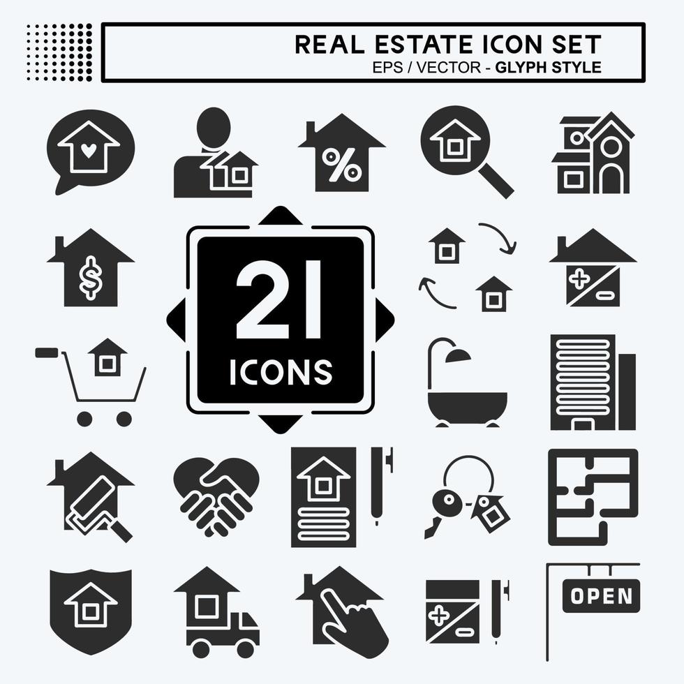 Icon Set Real Estate. suitable for education symbol. glyph style. simple design editable. design template vector. simple illustration vector