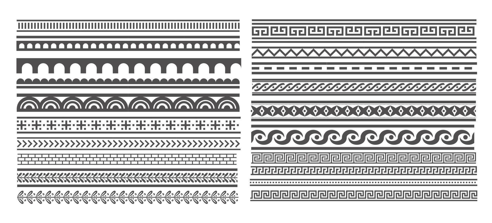 Greek style seamless frames. Geometric border set. Vector ornament pattern. Mediterranean decor elements