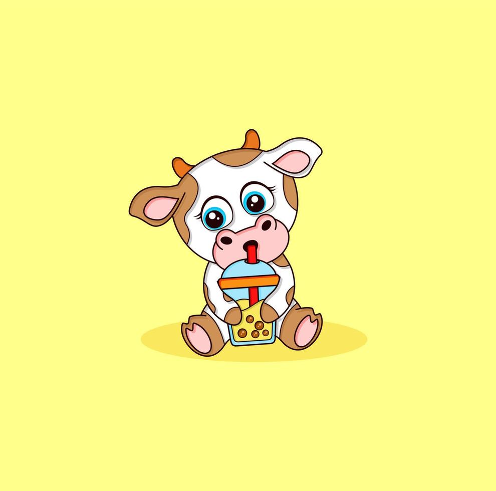 cute cow drink bubble milk vector