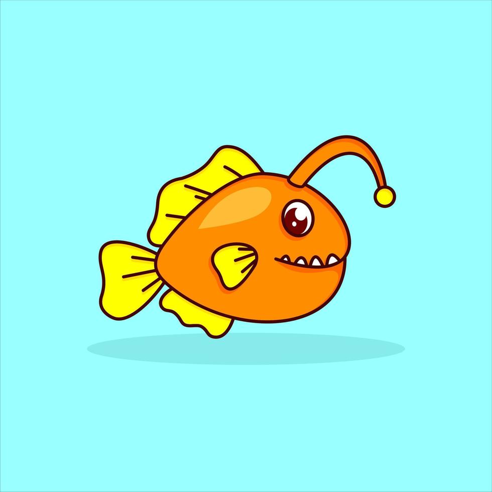 cartoon fish, angler fish character vector