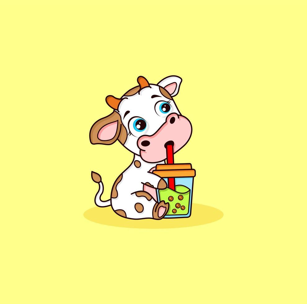 linda vaca bebe leche de burbujas vector