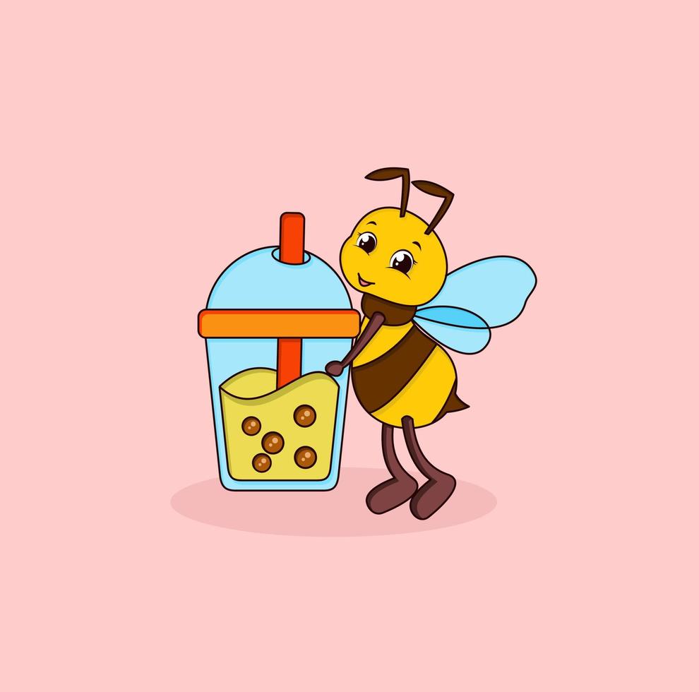 cute bee holding a bubble milk vector