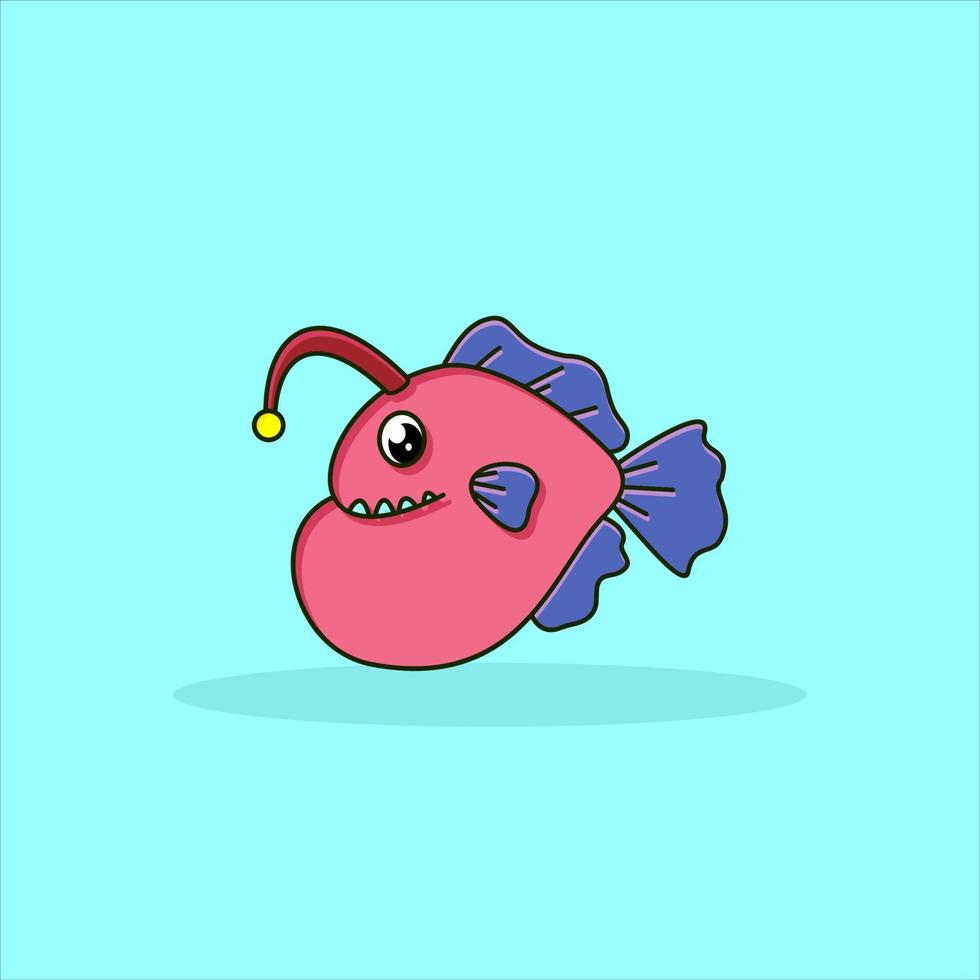 cartoon fish, angler fish character vector
