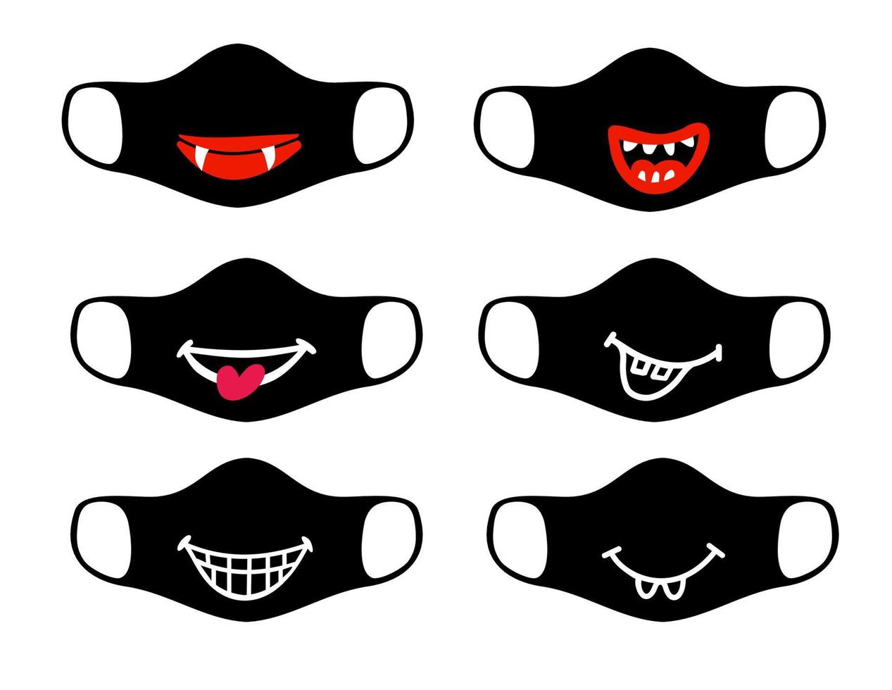 conjunto de diseños de máscaras divertidas de boca reutilizables vector