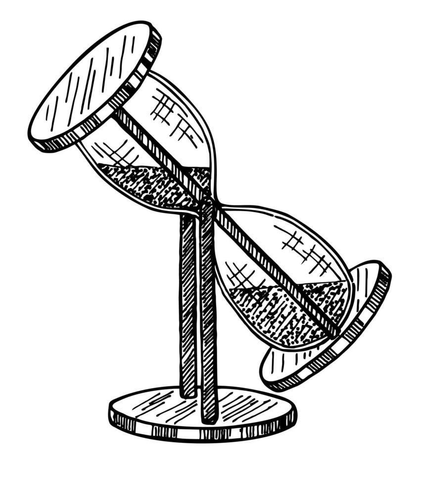 Hourglass. Antique timer. Black and white hand drawn sketch vector