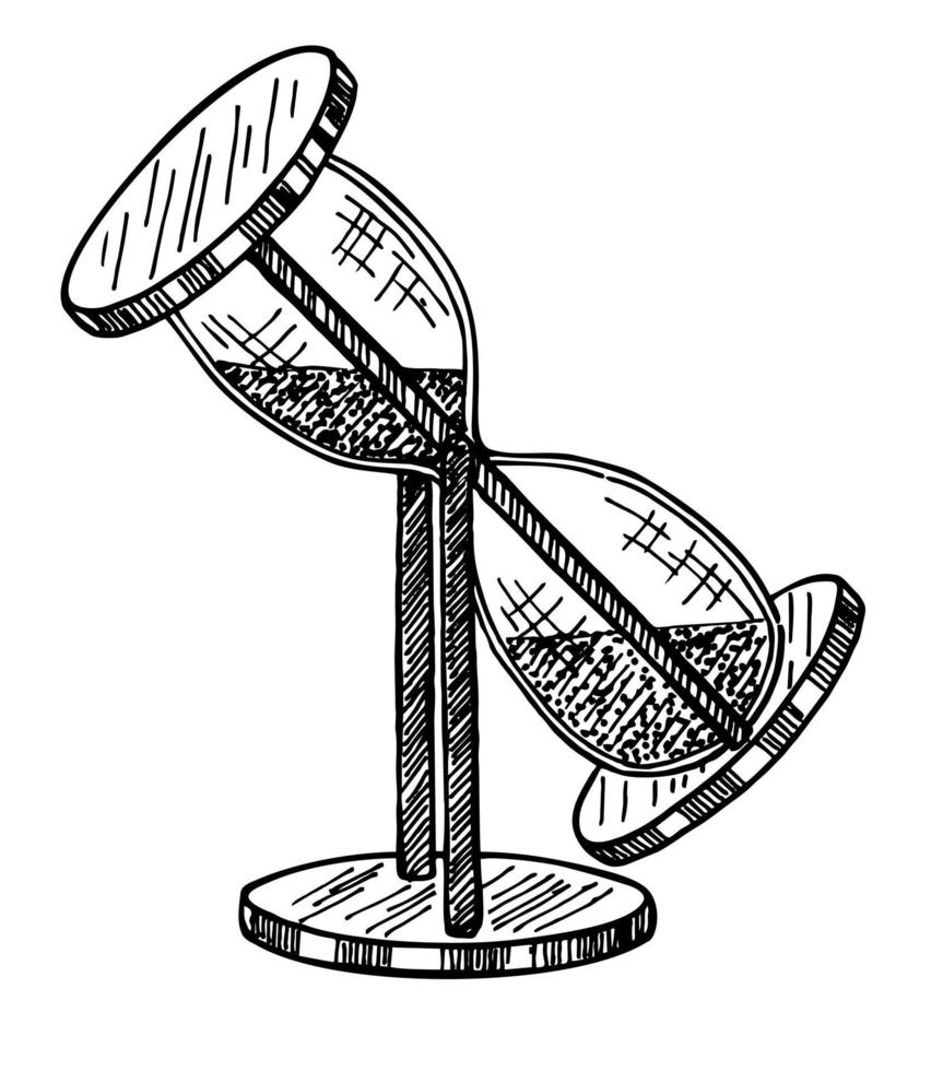 Hourglass. Antique timer. Black and white hand drawn sketch vector