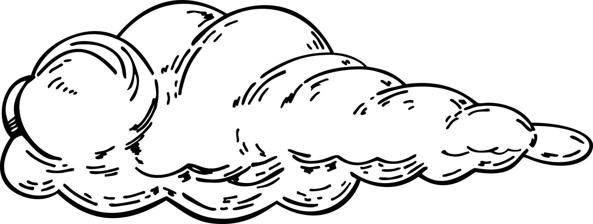 Cloud in hand drawn vintage retro style. Cartoon design element. Vector illustration