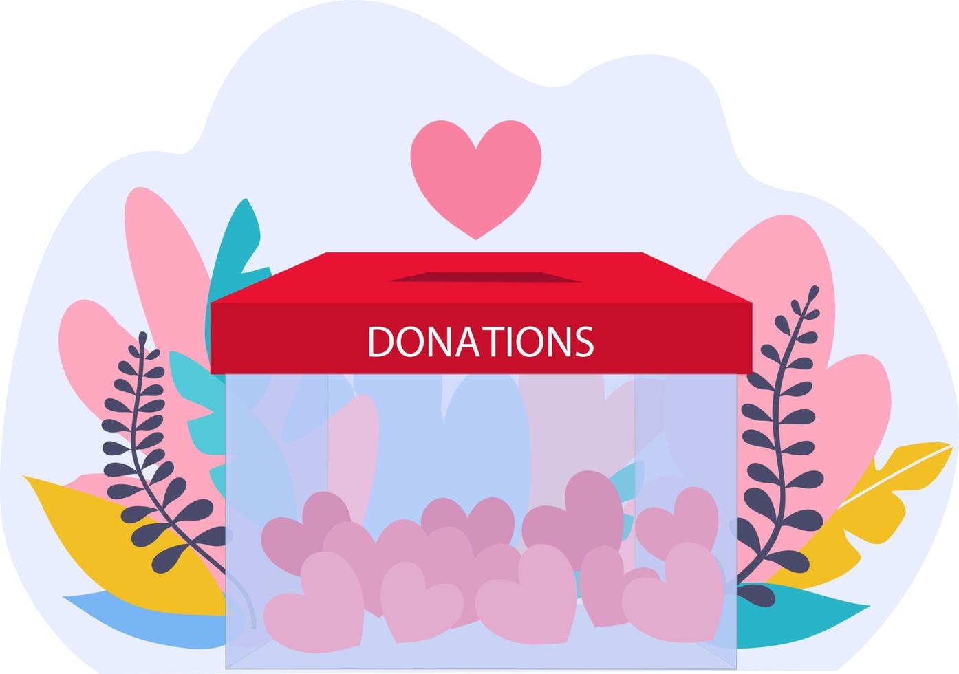 concepto de donaciones. ilustración de caridad con caja de cristal con corazones vector