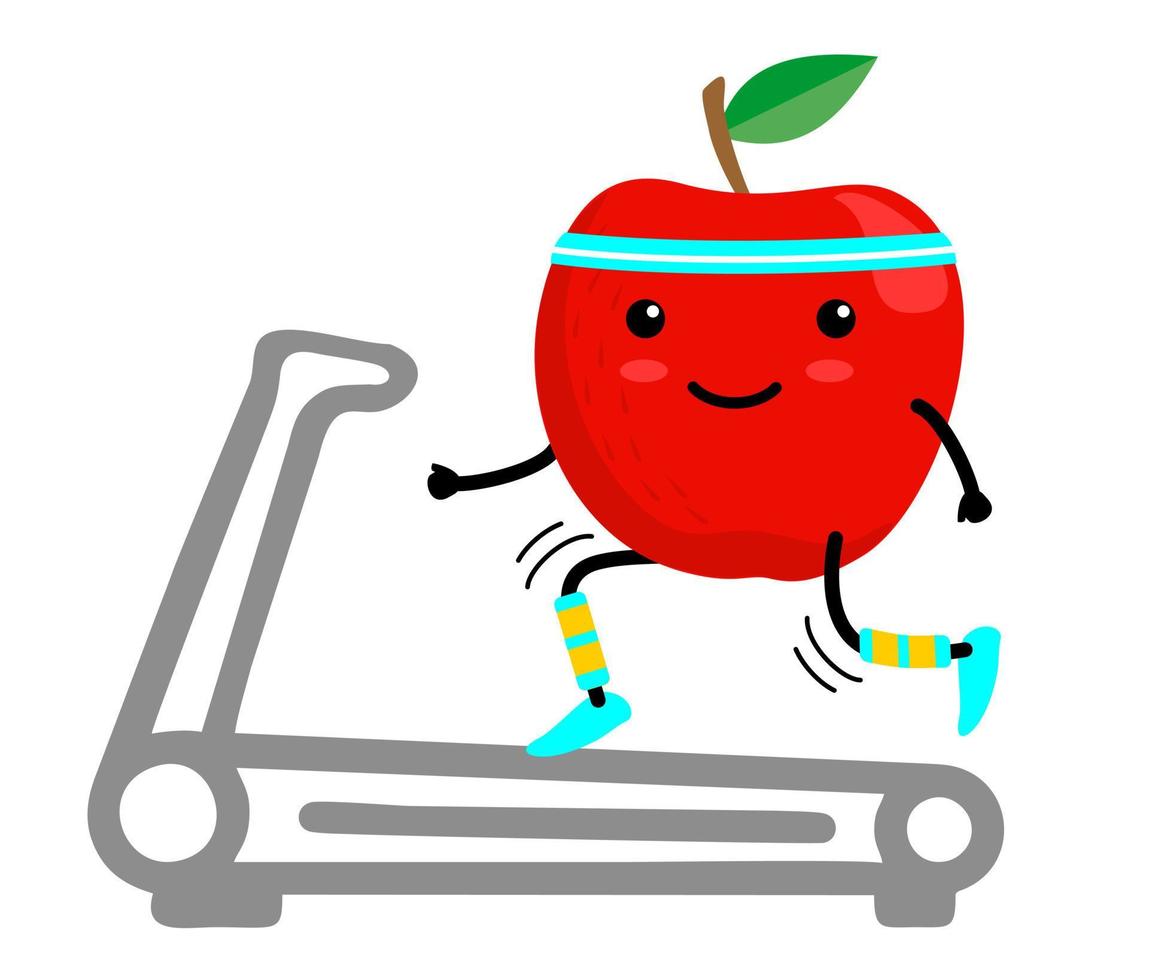 personaje de dibujos animados de manzana roja saludable corriendo en una cinta de correr. comiendo sano. ilustración aislada sobre un fondo blanco. concepto de estilo de vida saludable y deportivo. 7738922 Vector personaje de dibujos animados de manzana roja saludable corriendo en una cinta de correr. comiendo sano. ilustración aislada sobre un fondo blanco. concepto de estilo de vida saludable y deportivo. 7738922 Vector