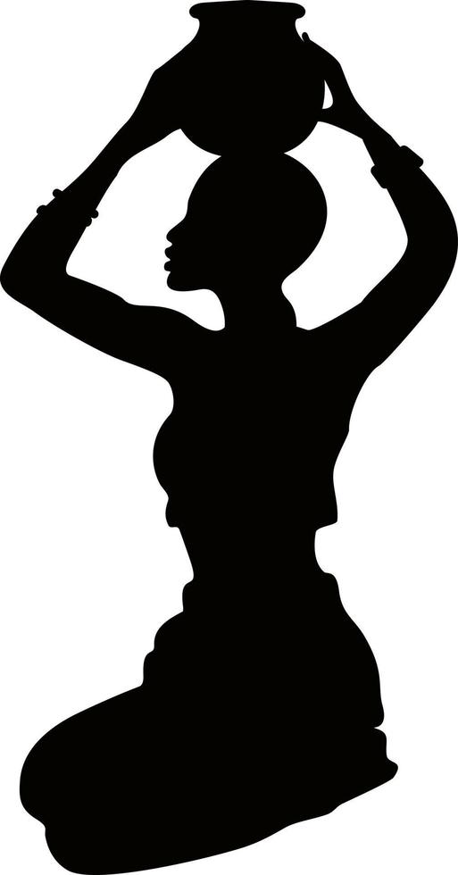 Silhouette of the African woman. Ethnic woman with a vessel on their head. Vector illustration