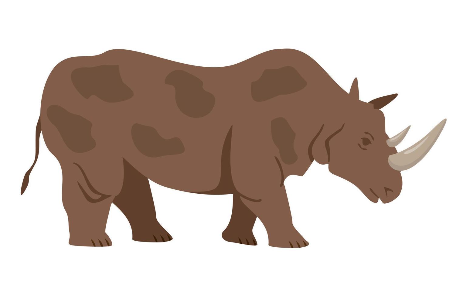 Gray rhinoceros in flat cartoon style. Silhouette of a standing rhinoceros. Side view vector