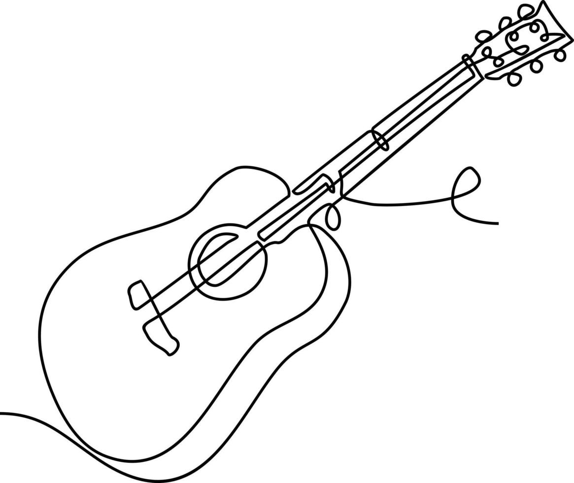 One line drawing of a musical stringed guitar instrument vector