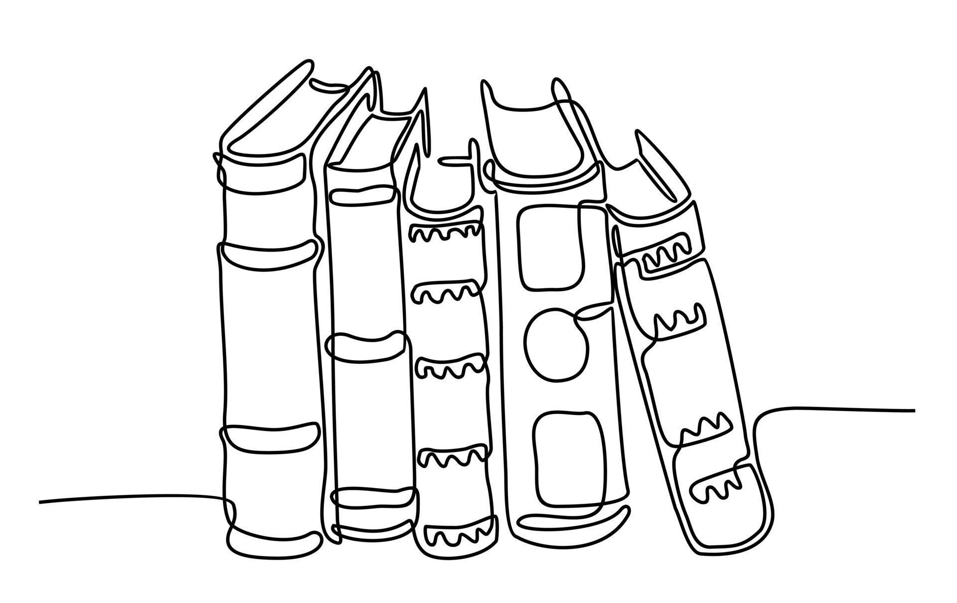 Continuous single drawn one line stack of books hand-drawn picture
