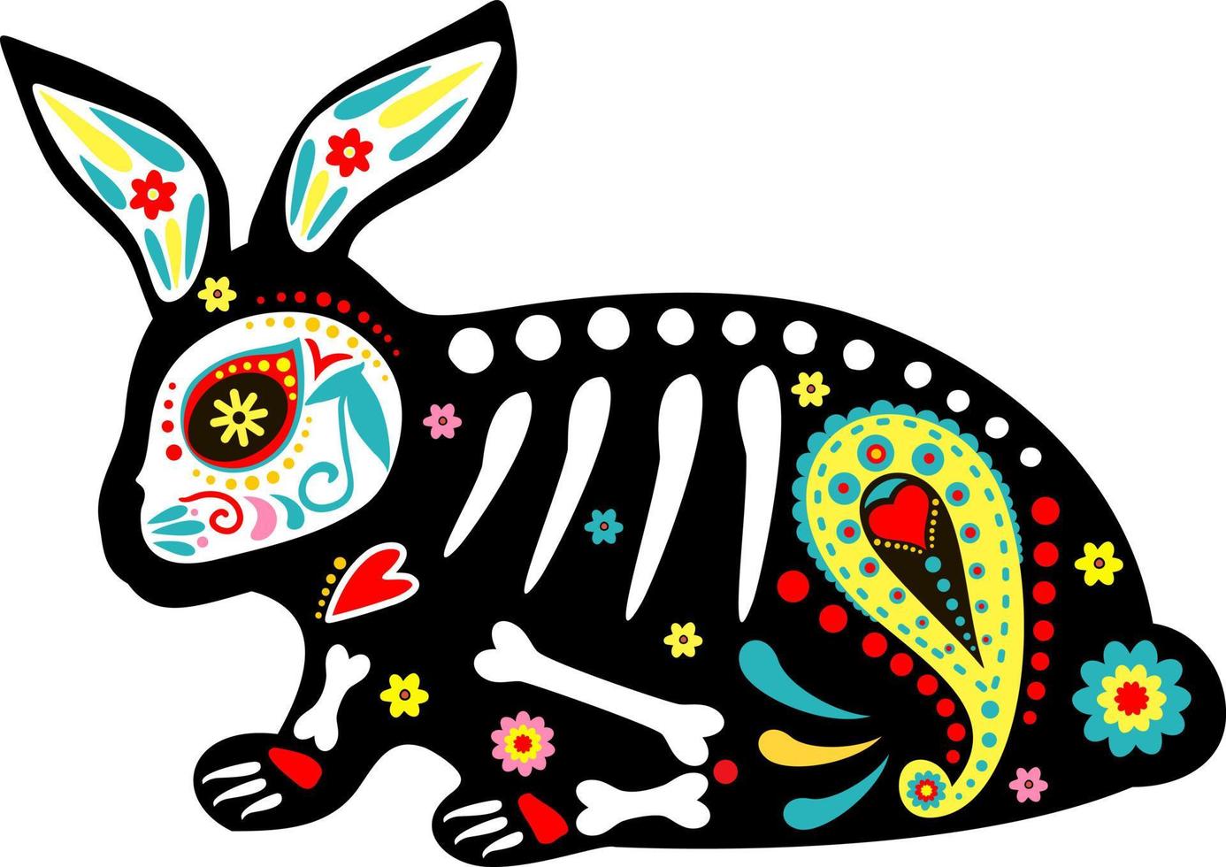 Dead hare, dead rabbit. Day of the Dead Dia de los Muertos style bunny. Animals skeleton bunny and hare skulls vector