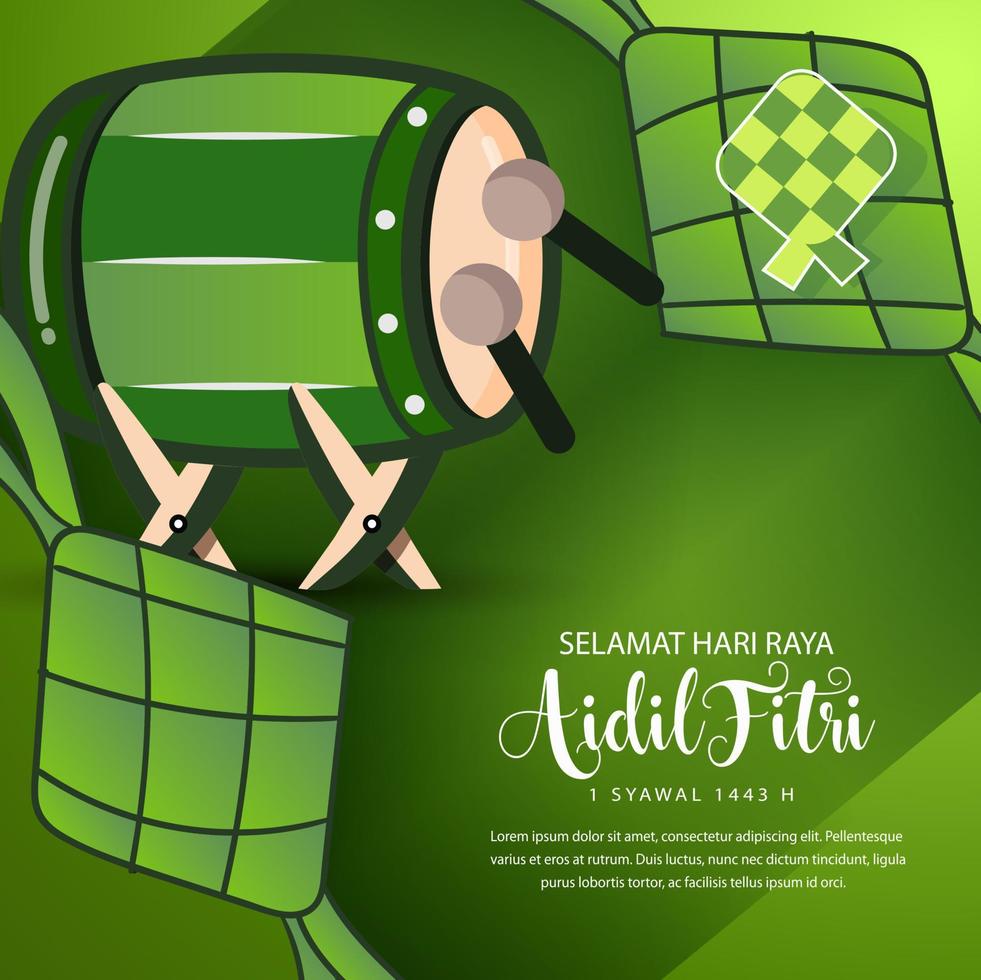 selamat idul fitri, aidil fitri, traducción de ketupat feliz eid, la celebración del día islámico después del ayuno total en el mes de ramadán. ilustración vectorial vector