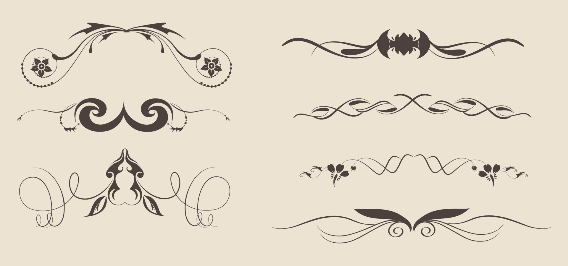 Decorative text dividers. Floral ornament border, vintage hand drawn