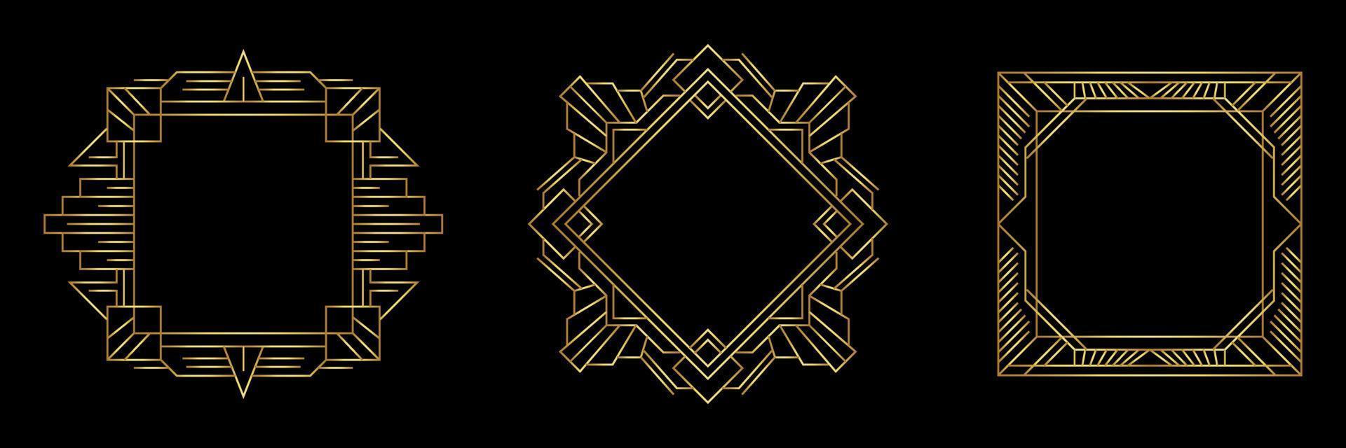 Golden art deco frames. Vintage decorative frame, gold ornaments