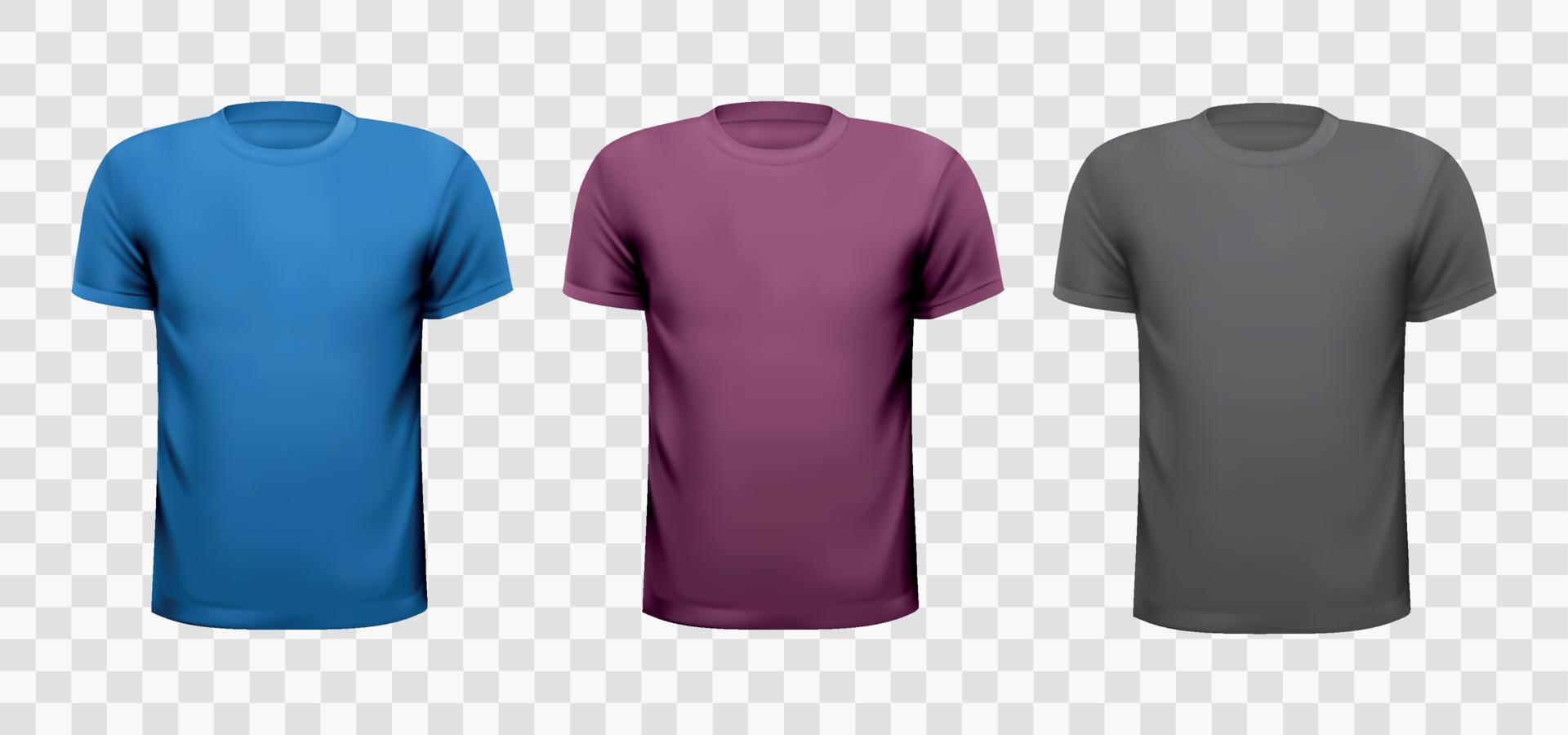 Men’s t-shirt mockup, Set of colored t-shirts templates design vector
