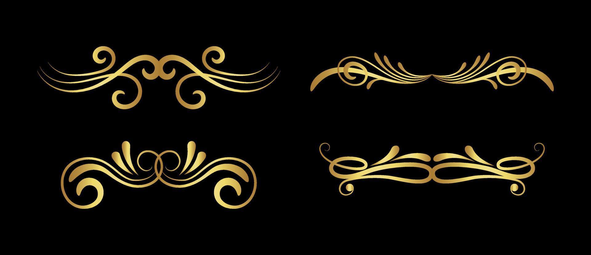Set of golden dividers and text separators. Lines and vines for page decoration. Cute doodle ornate design elements vector