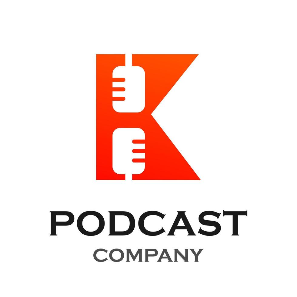 Letter k with podcast logo template illustration. suitable for podcasting, internet, brand, musical, digital, entertainment, studio etc vector