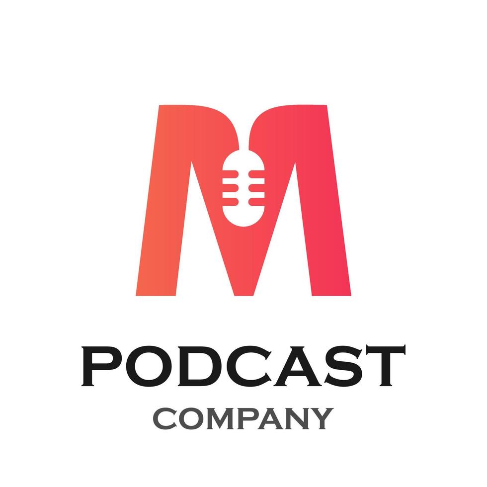 Letter m with podcast logo template illustration. suitable for podcasting, internet, brand, musical, digital, entertainment, studio etc vector
