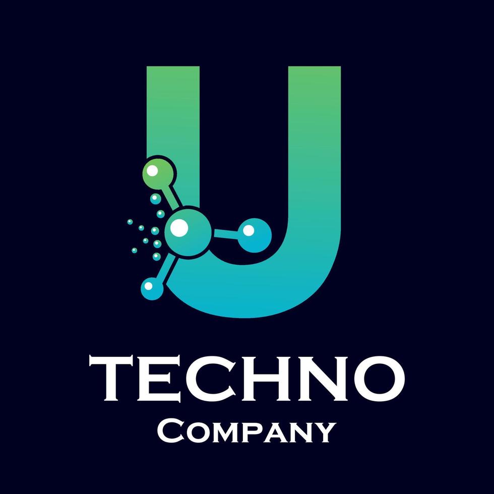 Letter u with molecule design logo template illustration vector