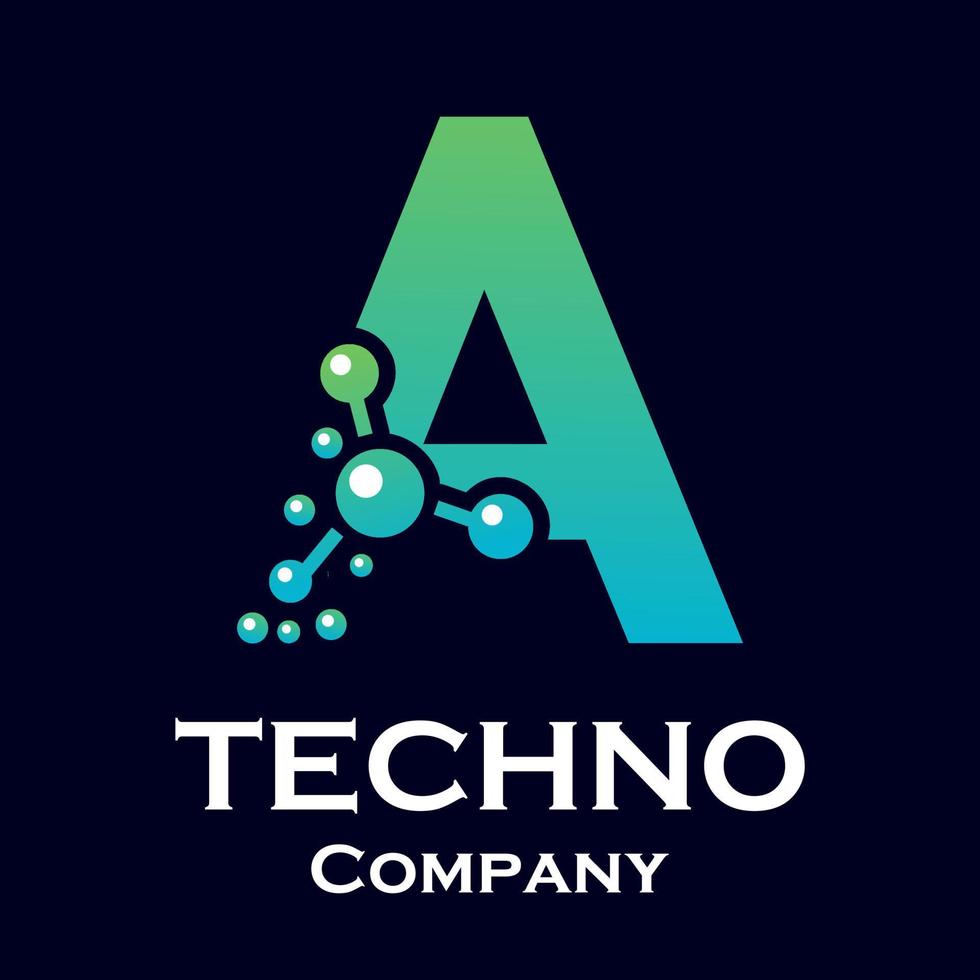 Letter a with molecule design logo template illustration vector