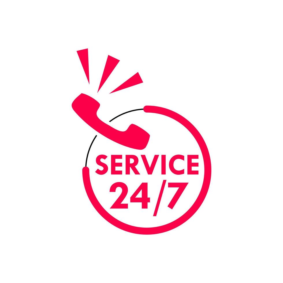 Flat Red 24 per 7 Service Logo template illustration. vector