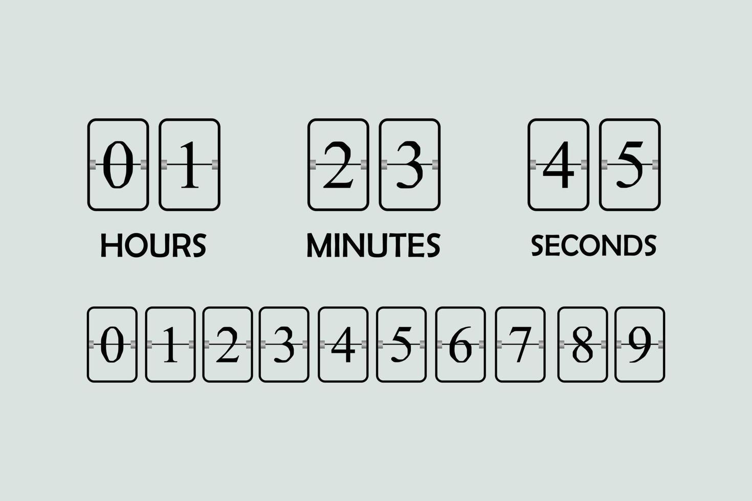 Flip board countdown clock counter timer logo template. Scoreboard of hour, minutes and seconds for web page, upcoming event, under constuction page etc vector
