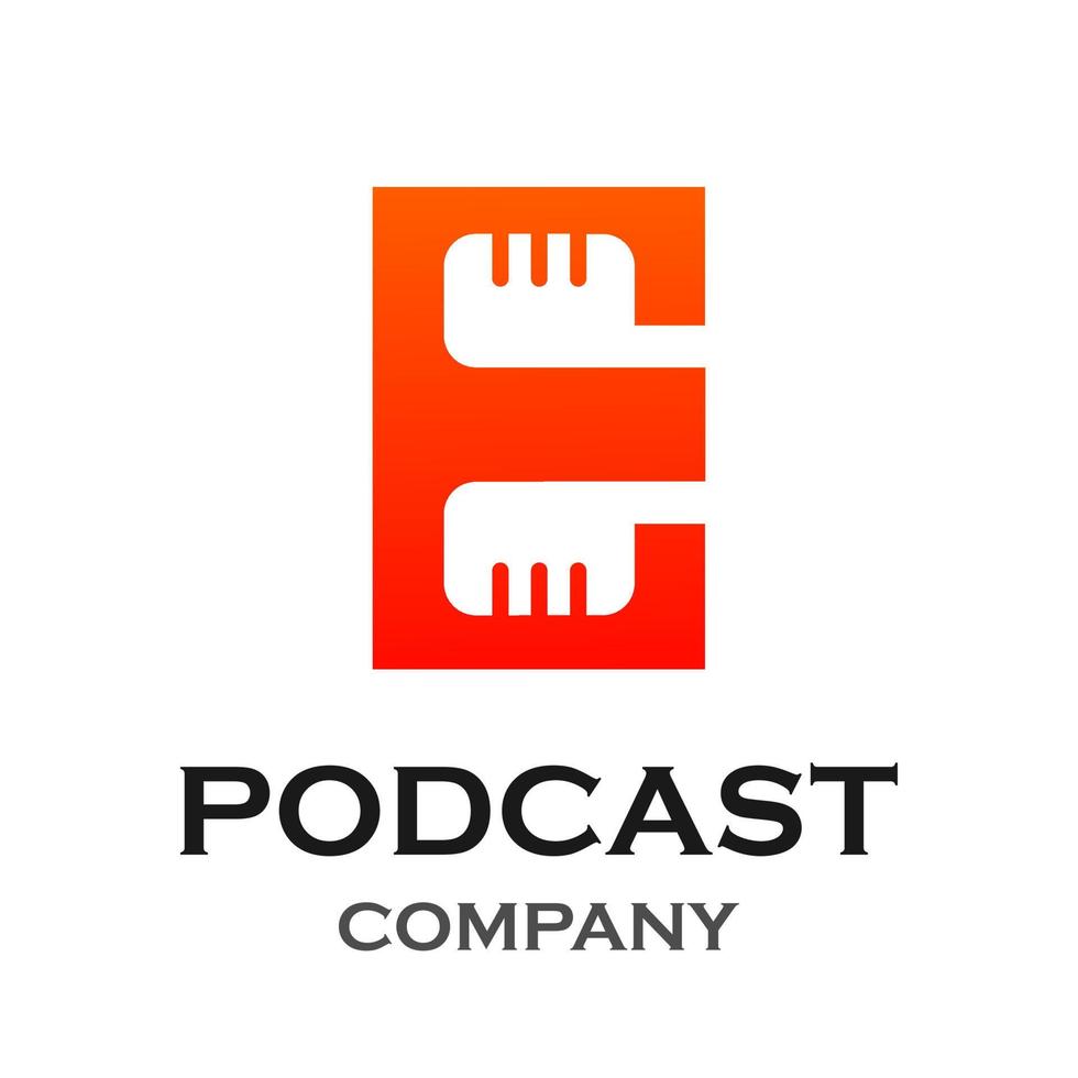 Letter e with podcast logo template illustration. suitable for podcasting, internet, brand, musical, digital, entertainment, studio etc vector