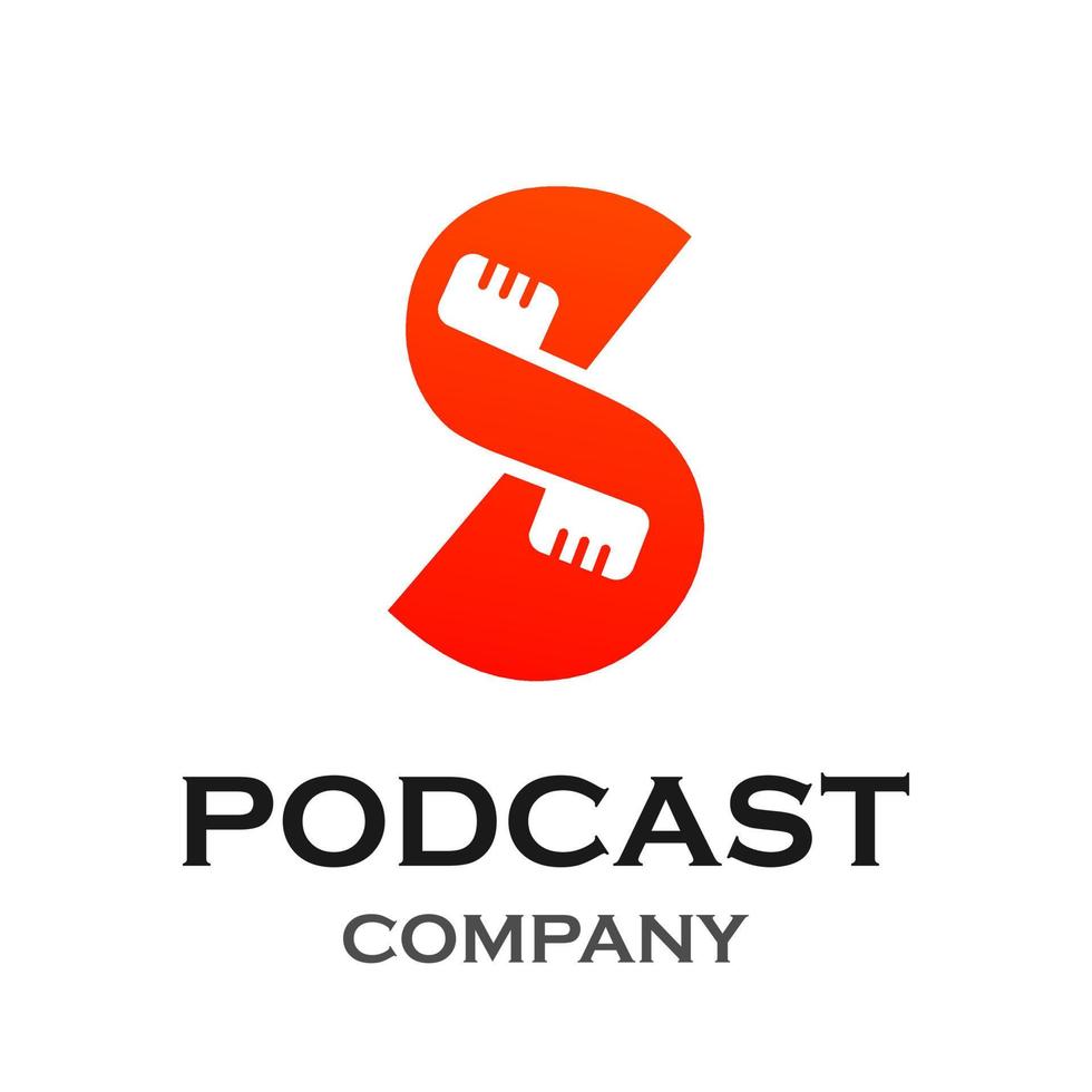 Letter s with podcast logo template illustration. suitable for podcasting, internet, brand, musical, digital, entertainment, studio etc vector