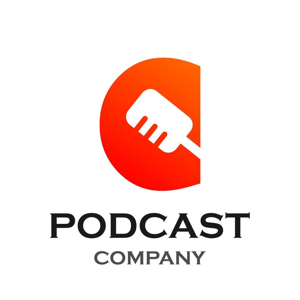 Letter c with podcast logo template illustration. suitable for podcasting, internet, brand, musical, digital, entertainment, studio etc vector