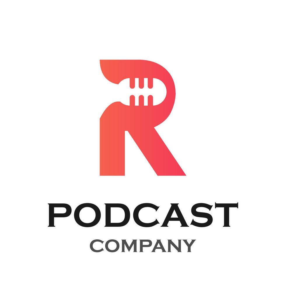Letter r with podcast logo template illustration. suitable for podcasting, internet, brand, musical, digital, entertainment, studio etc vector