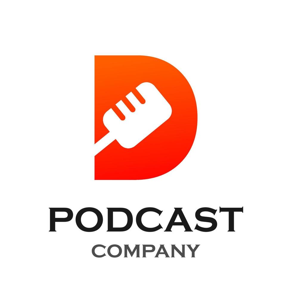 Letter d with podcast logo template illustration. suitable for podcasting, internet, brand, musical, digital, entertainment, studio etc vector