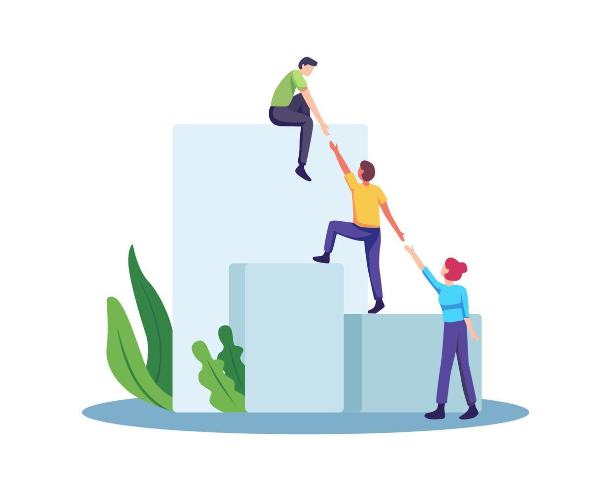 Group of employees climbing up together and supporting vector
