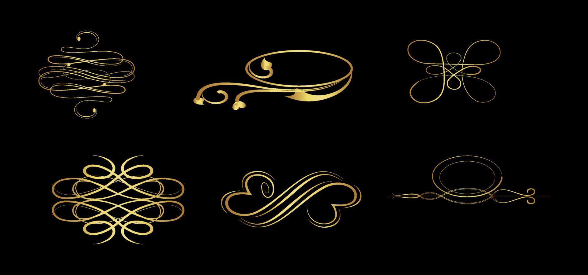 Gold Calligraphic ornament set. Vintage Decorations calligraphic Ornaments, Frames, dividers, borders, frames and lines. For Invitations, Banners, Posters, Placards, Badges. vector