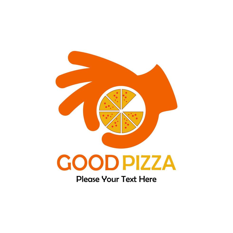 Good pizza logo, Hand holding pizza design template illustration vector