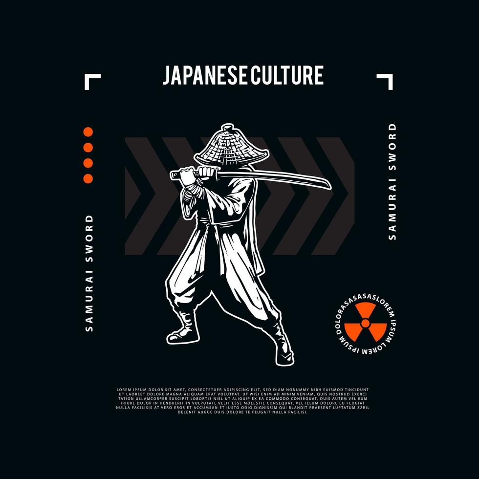 obras de arte samurai con estilo de diseño de ropa de calle vector