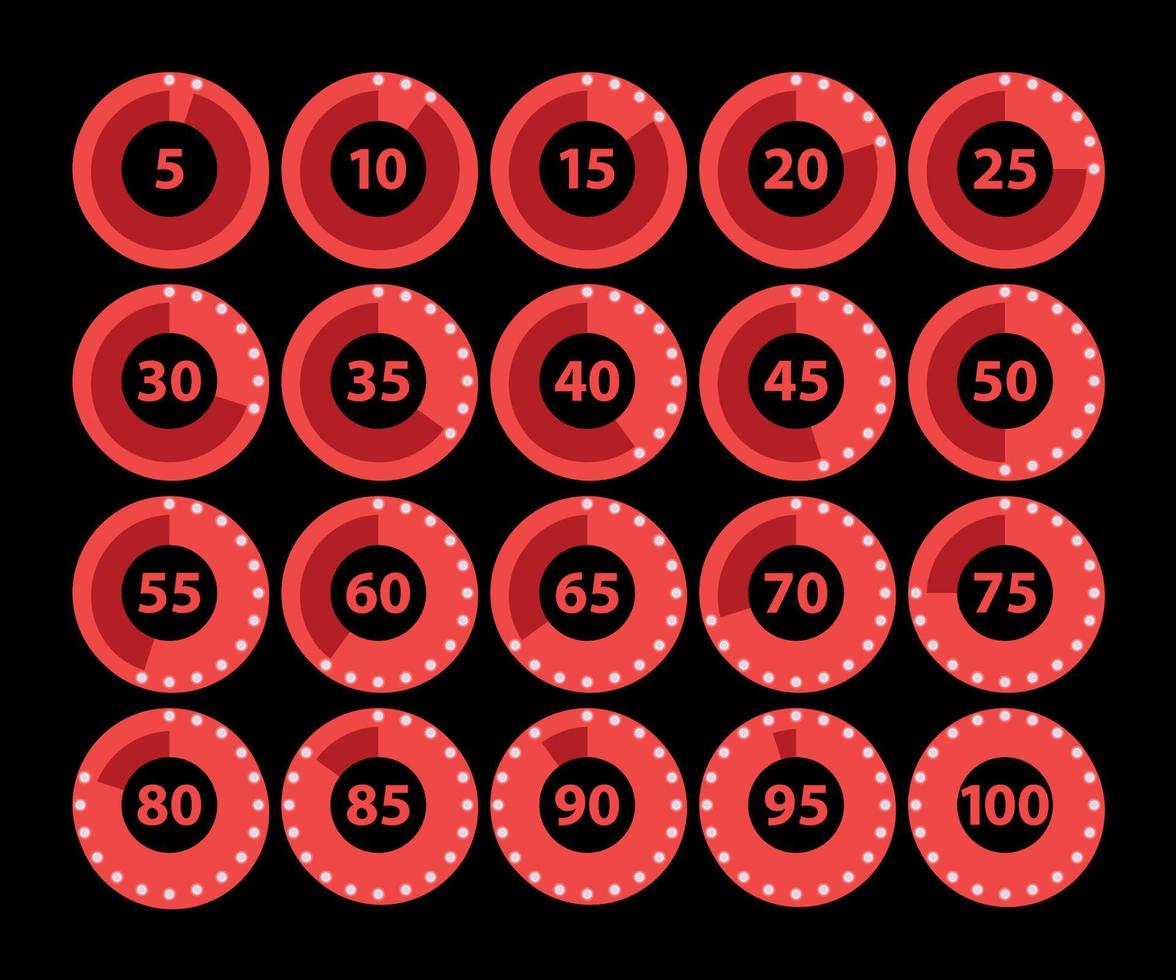 Set of circle percentage diagrams for infographics, 0 5 10 15 20 25 30
