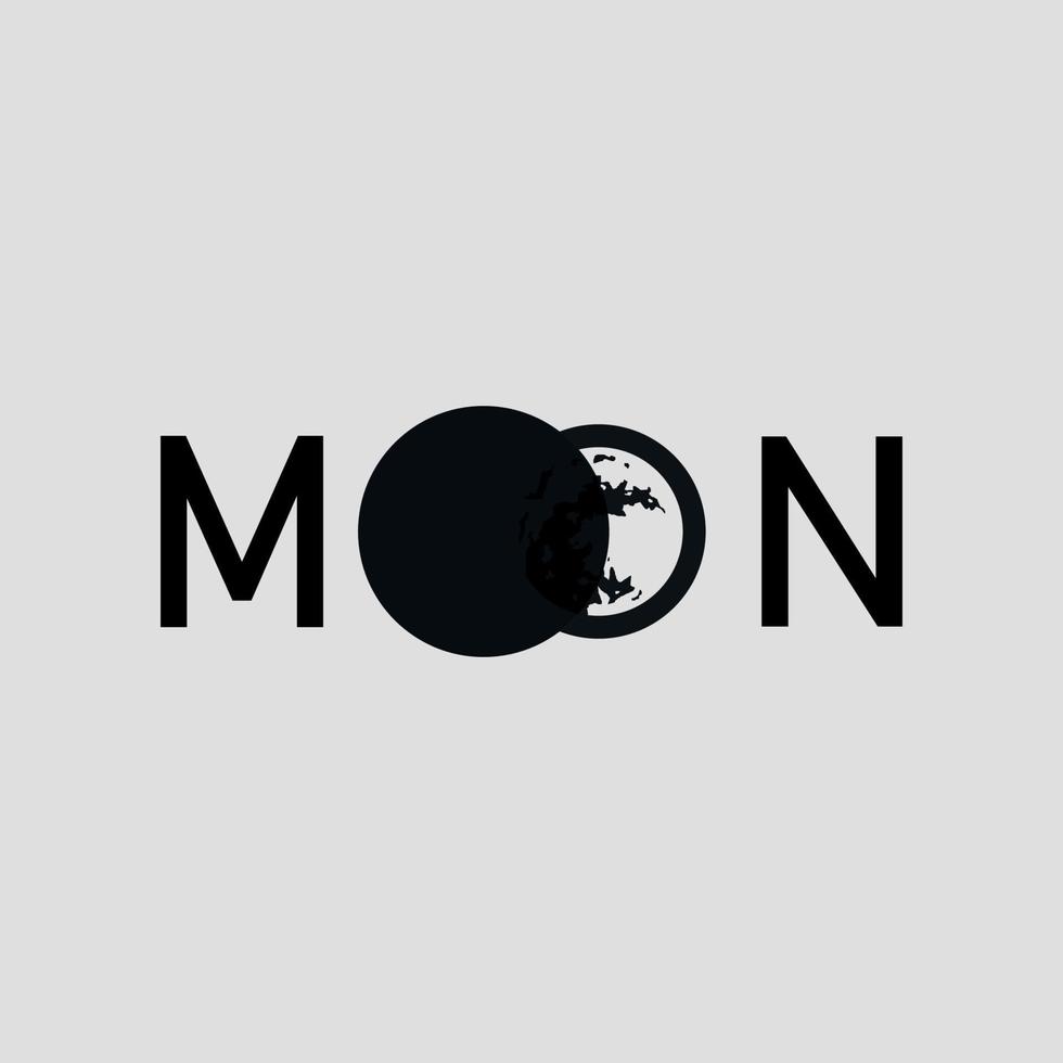 typography logo with the words moon and the letter o shaped like a half-covered moon vector