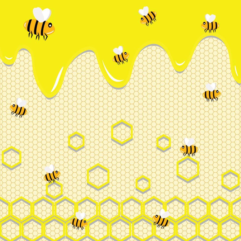 Pattern Wallpaper - Flowing honey - Little bees in the hive - Yellow vector