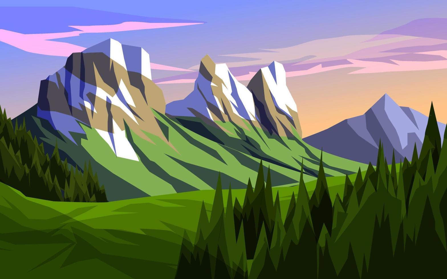 paisaje de montaña por la tarde vector