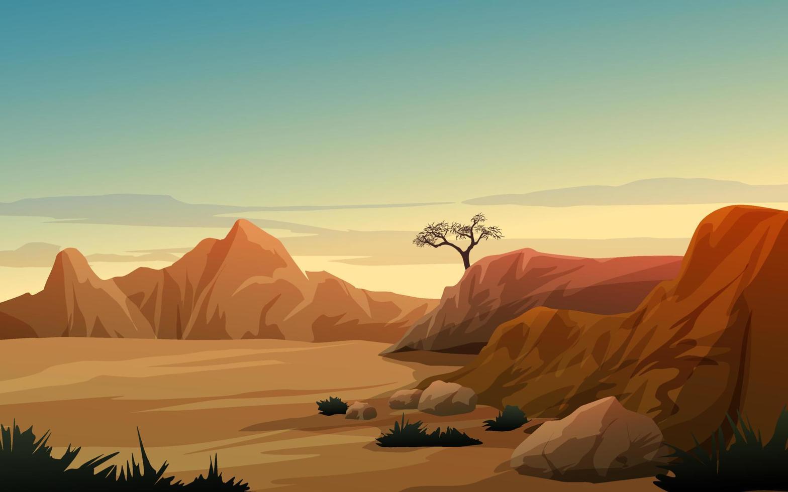 Desert landscape with hills and rocks vector