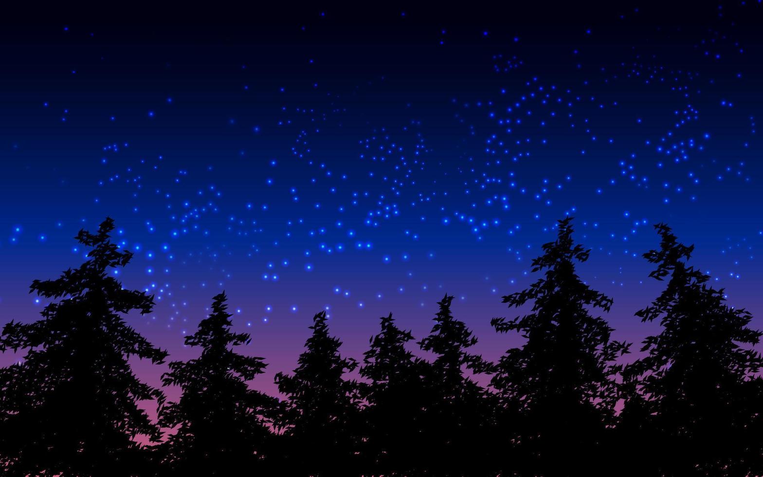 Beautiful starry night background with pine trees vector