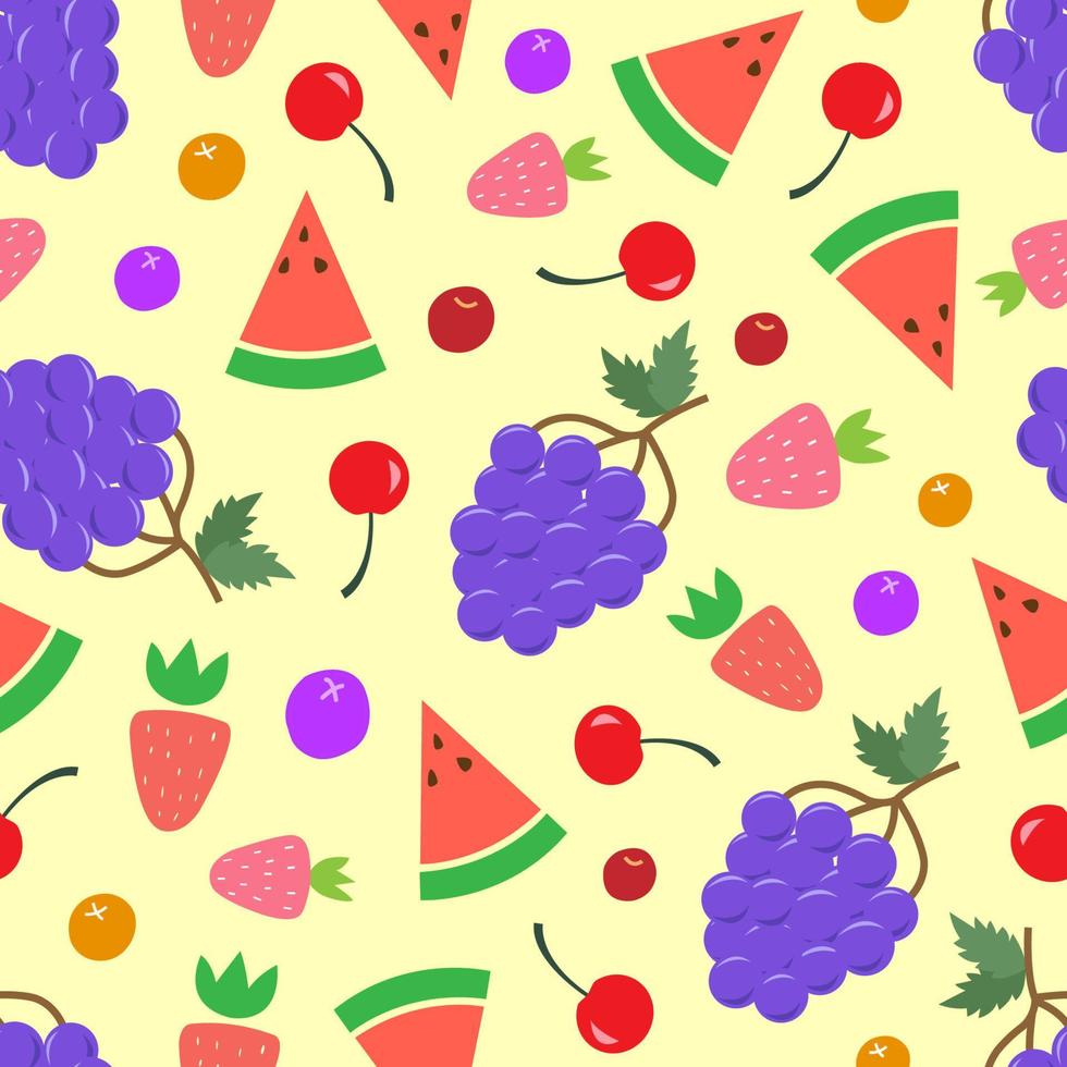 Juicy fruit pattern. Seamless pattern, grapes, cherries, berries, strawberries, watermelon vector