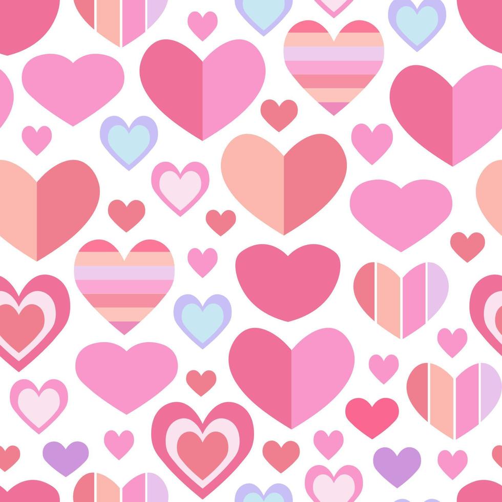 Seamless pattern of hearts. Bright collection of hearts for Valentine's Day. Red and pink hearts. For packaging design, wallpaper, festive printing, postcards, invitations vector