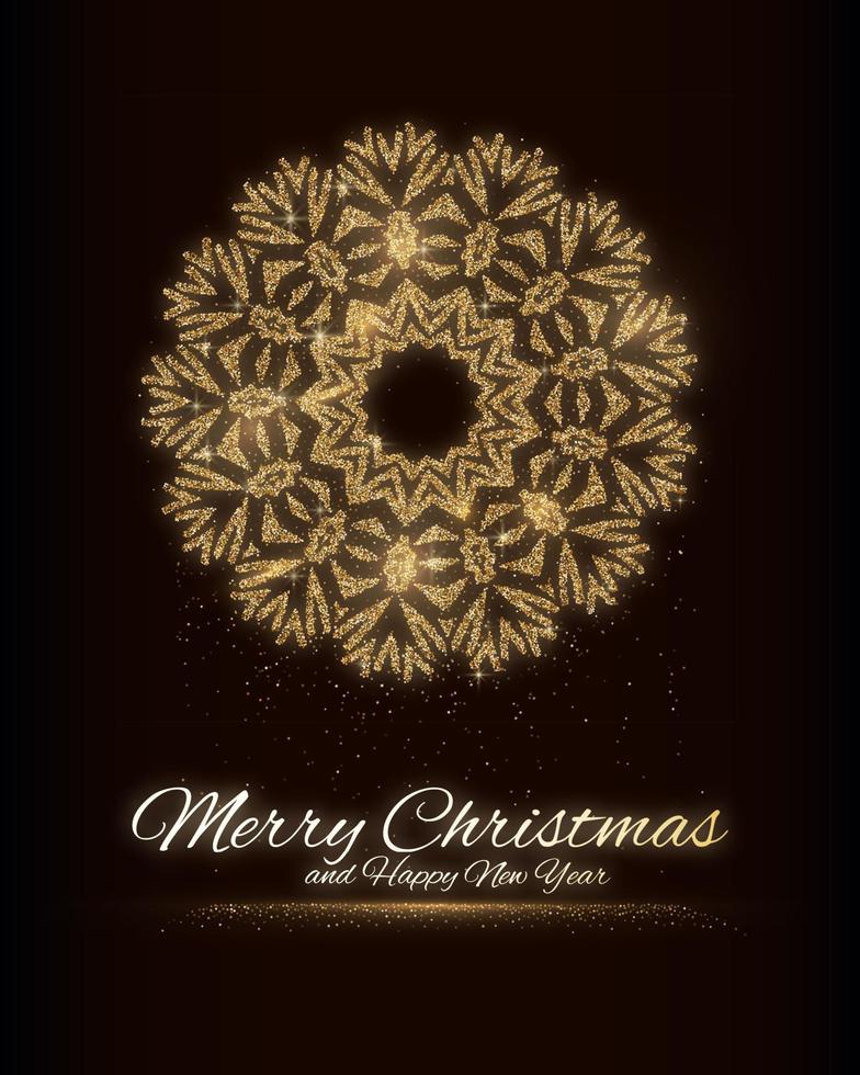 Gold Glitter Snowflake. Christmas, New Year greeting card vector