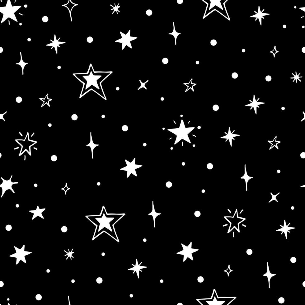 Seamless pattern of night starry sky. For design of surfaces, prints, wrapping paper, postcards, posters, printing. Theme space, Cosmonautics Day, astronomy, sky, stars vector